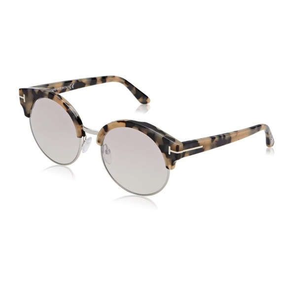 NEW Tom Ford Alissa Havana Silver Metal Tortoise Round Mirror Sunglasses